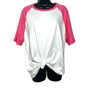 SHEIN White and Pink Raglan Oversized T-Shirt